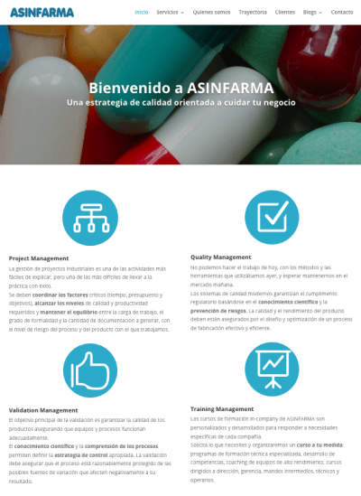 Web de Asinfarma, asesoría industrial farmacéutica